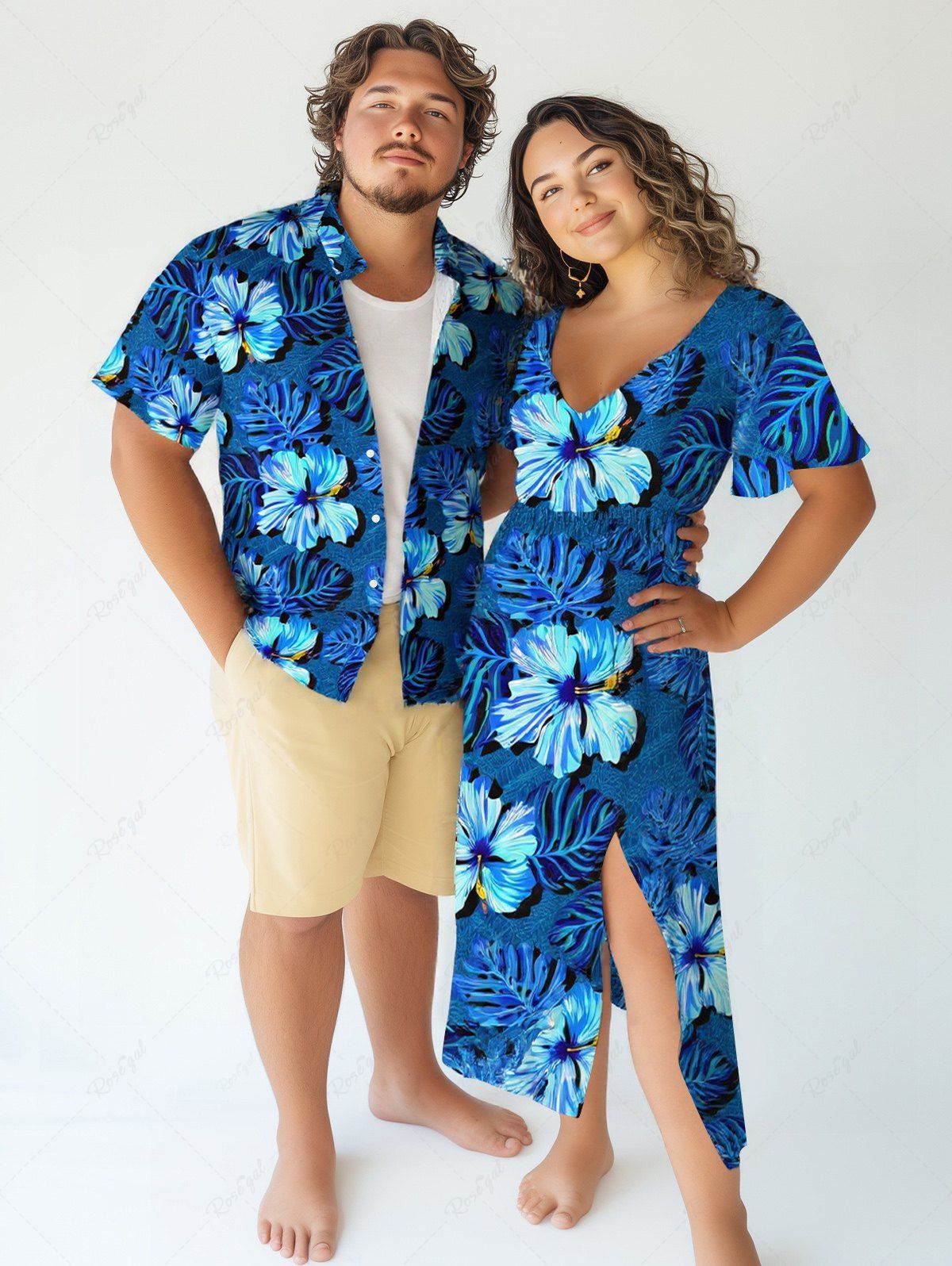 Outfit Tropical Leaf Hibiscus Flower Print Plus Size Matching Hawaii Beach Outfit For Couples  