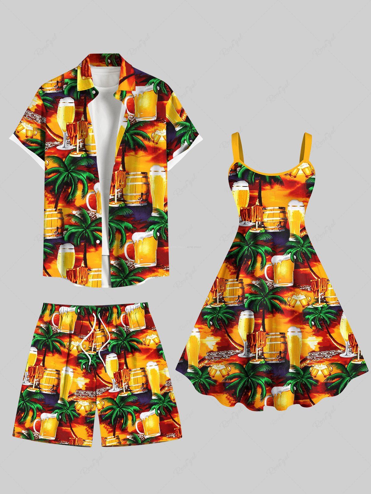 Fruits et Tasse de Plage Assortis à Imprimé Cocotiers Grande-Taille pour Couples Orange 