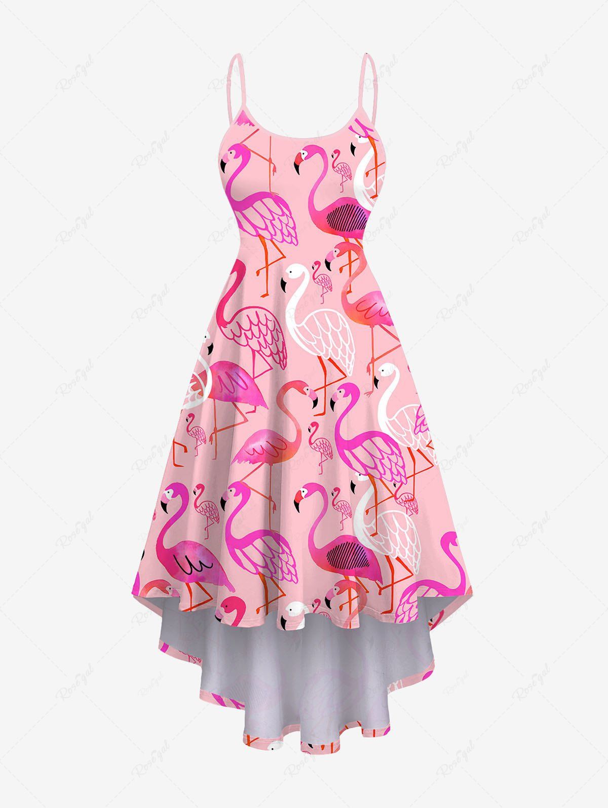 Outfits Plus Size Flamingo Print High Low Hawaii Cami Dress  