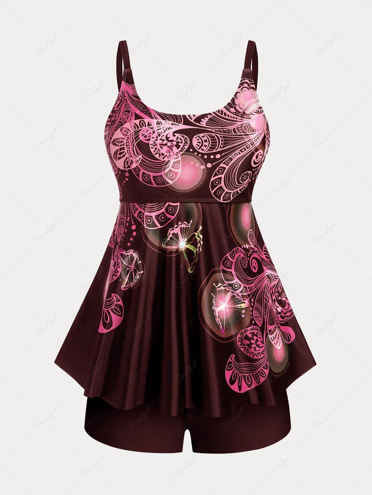 Shop Plus Size & Curve Butterfly Padded Boyleg Modest Tankini  Swimsuit  