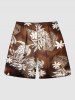 Tenue de plage hawaïenne assortie grande taille, motif feuilles tropicales, fleurs, tortues, imprimé graphique ethnique, pour couples - café 