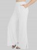 Ribbed Solid Crisscross Surplice Handkerchief Top and Buttons Slant Pockets Split Wide Leg Pants Plus Size Outfit -  