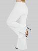 Ribbed Solid Crisscross Surplice Handkerchief Top and Buttons Slant Pockets Split Wide Leg Pants Plus Size Outfit -  