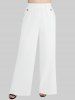 Ribbed Solid Crisscross Surplice Handkerchief Top and Buttons Slant Pockets Split Wide Leg Pants Plus Size Outfit -  