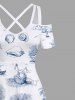 Tenue de Plage pour Couple en Forme de Cocotiers et Feuilles Tropicales Grande-Taille - Blanc 
