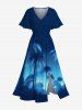 Tenue de Plage Grande Taille Imprimé Cocotiers et Galaxie Assortis pour Couples - Bleu Ciel 