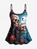 Tree Branch Floral Moon Skull Print Shirt Swimsuit Plus Size Matching Hawaii Beach Outfit For Couples -  