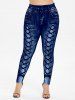 Débardeur Etoile Imprimé Ombré Bouclé Plissé à Lacets de Grande Taille et Legging - Bleu 