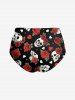 Maillot de Bain Grande Taille et Short de Plage Imprimé de Roses et Coeur - Noir 