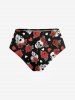 Maillot de Bain Grande Taille et Short de Plage Imprimé de Roses et Coeur - Noir 