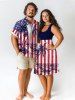Coconut Tree Sea American Flag Striped Print Plus Size Matching Hawaii Beach Outfit For Couples -  