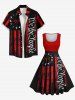 Patriotic American Flag Letters Print Plus Size Matching Outfit For Couples -  