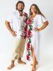 Tropical Leaf Hibiscus Flower Print Plus Size Matching Hawaii Beach Outfit For Couples -  
