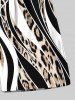 Plus Size Leopard Curve Colorblock Print Hawaii Drawstring Beach Shorts For Men -  