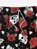 Plus Size Skull Rose Flower Leaf Heart Print Hawaii Drawstring Beach Shorts For Men -  