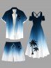 Plus Size Coconut Tree Ombre Colorblock Print Hawaii Beach Shorts For Men -  