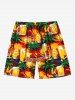 Short de Plage Hawaïen en Verre de Grande Taille Imprimé Cocotier et Bière pour Hommes - Orange XL