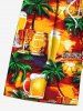 Short de Plage Hawaïen en Verre de Grande Taille Imprimé Cocotier et Bière pour Hommes - Orange XL