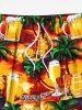 Short de Plage Hawaïen en Verre de Grande Taille Imprimé Cocotier et Bière pour Hommes - Orange 8XL