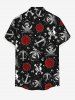 Plus Size Skull Pirate Rose Flower Star Anchor Cruise Print Buttons Pocket Hawaii Shirt For Men -  