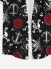 Plus Size Skull Pirate Rose Flower Star Anchor Cruise Print Buttons Pocket Hawaii Shirt For Men -  