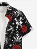 Chemise Formelle Rose Etoile Pirate et Crâne Imprimés avec Poche de Grande Taille pour Homme - Noir 4XL
