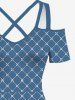 Robe longue trapèze croisée à épaules dénudées et imprimé floral et écossais grande taille - Bleu 2X