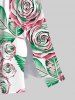 Plus Size 3D Rose Flower Leaf Print Hawaii Split Pocket A Line Midi Dress -  