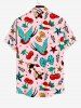 Plus Size Bird Cherry Heart Anchor Bowknot Cruise Print Hawaii Button Pocket Shirt For Men -  
