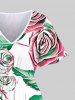 Plus Size 3D Rose Flower Leaf Print Hawaii Split Pocket A Line Midi Dress -  