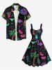 Plus Size Coconut Tree Flamingo Fruit Juice Pineapple Watermelon Print Buttons Pocket Hawaii Shirt For Men -  