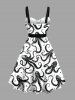 Robe Pieuvre Imprimée Bicolore avec Boutons de Grande Taille à Col Relevé - Noir S
