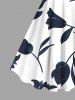 Plus Size Flowers Leaf Print Hawaii Tank Dress -  