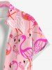 Plus Size Flamingo Print Buttons Pocket Hawaii Shirt For Men -  