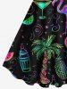 Plus Size Coconut Tree Flamingo Fruit Juice Pineapple Watermelon Print Hawaii Tank Dress -  