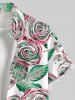 Plus Size 3D Rose Flower Leaf Print Hawaii Button Pocket Shirt For Men -  