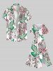 Plus Size 3D Rose Flower Leaf Print Hawaii Button Pocket Shirt For Men -  