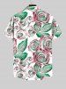 Plus Size 3D Rose Flower Leaf Print Hawaii Button Pocket Shirt For Men -  