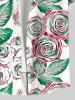 Plus Size 3D Rose Flower Leaf Print Hawaii Button Pocket Shirt For Men -  
