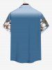 Plus Size Flower Leaf Plaid Ombre Print Hawaii Button Pocket Shirt For Men -  