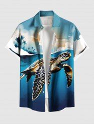 Plus Size Coconut Tree Sea Turtle Sun Cloud Ombre Sky Print Hawaii Sea Creatures Shirt For Men -  