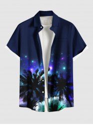 Plus Size Coconut Tree Glitter Galaxy Print Hawaii Button Pocket Shirt For Men -  