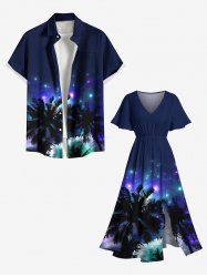 Tenue de Plage Grande Taille Scintillante et Imprimé de Cocotiers Sous la Galaxie - Noir 