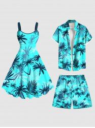 Coconut Tree Tropical Leaf Print Plus Size Matching Hawaii Beach Outfit For Couples -  