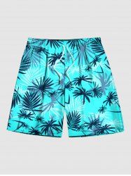 Plus Size Coconut Tree Tropical Leaf Print Hawaii Beach Shorts For Men -  