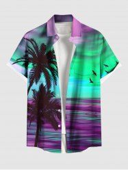 Chemise Hawaïen Boutonnée Imprimé Cocotier et Oiseaux Grande Taille avec Poche - Pourpre  2XL