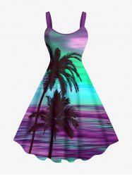 Plus Size Coconut Tree Bird Sea Tie Dye Print Hawaii Tank Dress -  