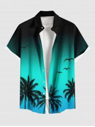 Plus Size Coconut Tree Bird Ombre Print Buttons Pocket Hawaii Shirt For Men -  