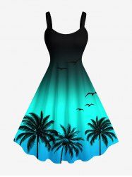 Plus Size Coconut Tree Bird Ombre Print Hawaii Tank Dress -  
