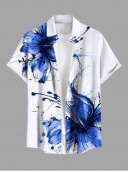 Plus Size Flowers Paint Splatter Printed Buttons Pocket Hawaii Shirt For Men -  